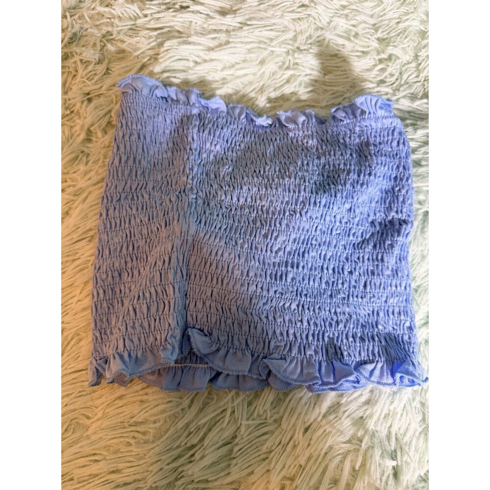 Shein Ruffle Smocked Tube Top- Sprint Blue Sz XS Stretch